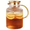 1pc Ribbed Glass Pitcher With Lid Heavy Duty High Borosilicate Glass Water Pitcher Drink Carafe For Hot And Cold Beverges Drinkware