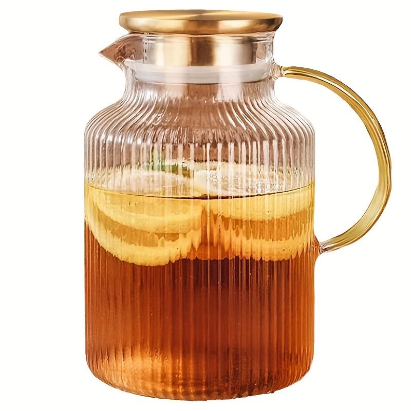 1pc Ribbed Glass Pitcher With Lid Heavy Duty High Borosilicate Glass Water Pitcher Drink Carafe For Hot And Cold Beverges Drinkware