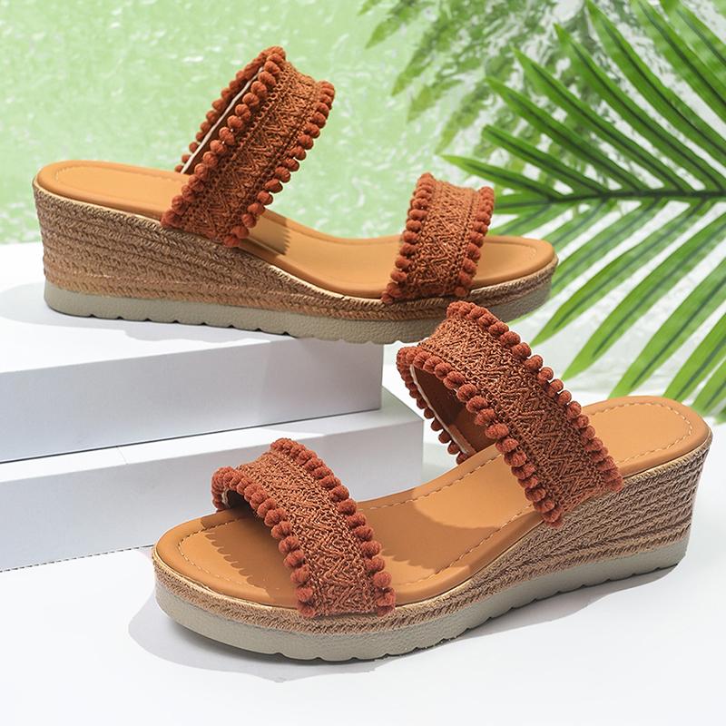 

Fashion Fashion Woven Wedge Heeled Sandals Women 2025 Lightweight Non Slip Beach Slippers Woman Plus Size 36-43 Summer Slides Shoes 43 коричневый