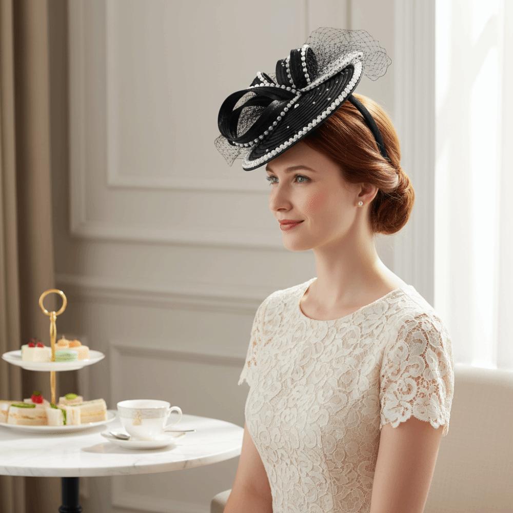 Bowknot Design Fascinator Hat Rhinestone Studded Derby Fascinator Church Sunday