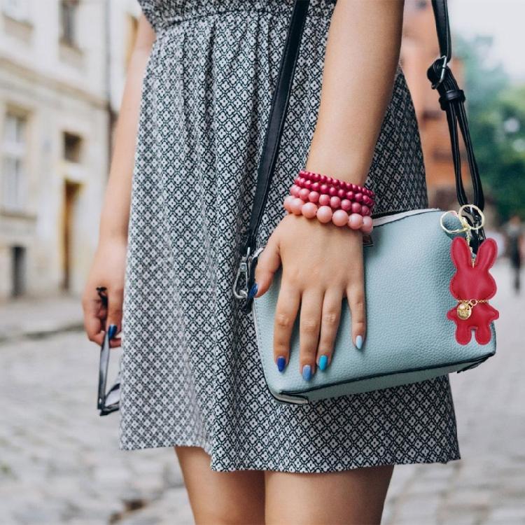Fashionable Rabbit Keychain Artificial Leather Bunnys Pendant Keyring for Women Handmade Key Chain Bag Accessory