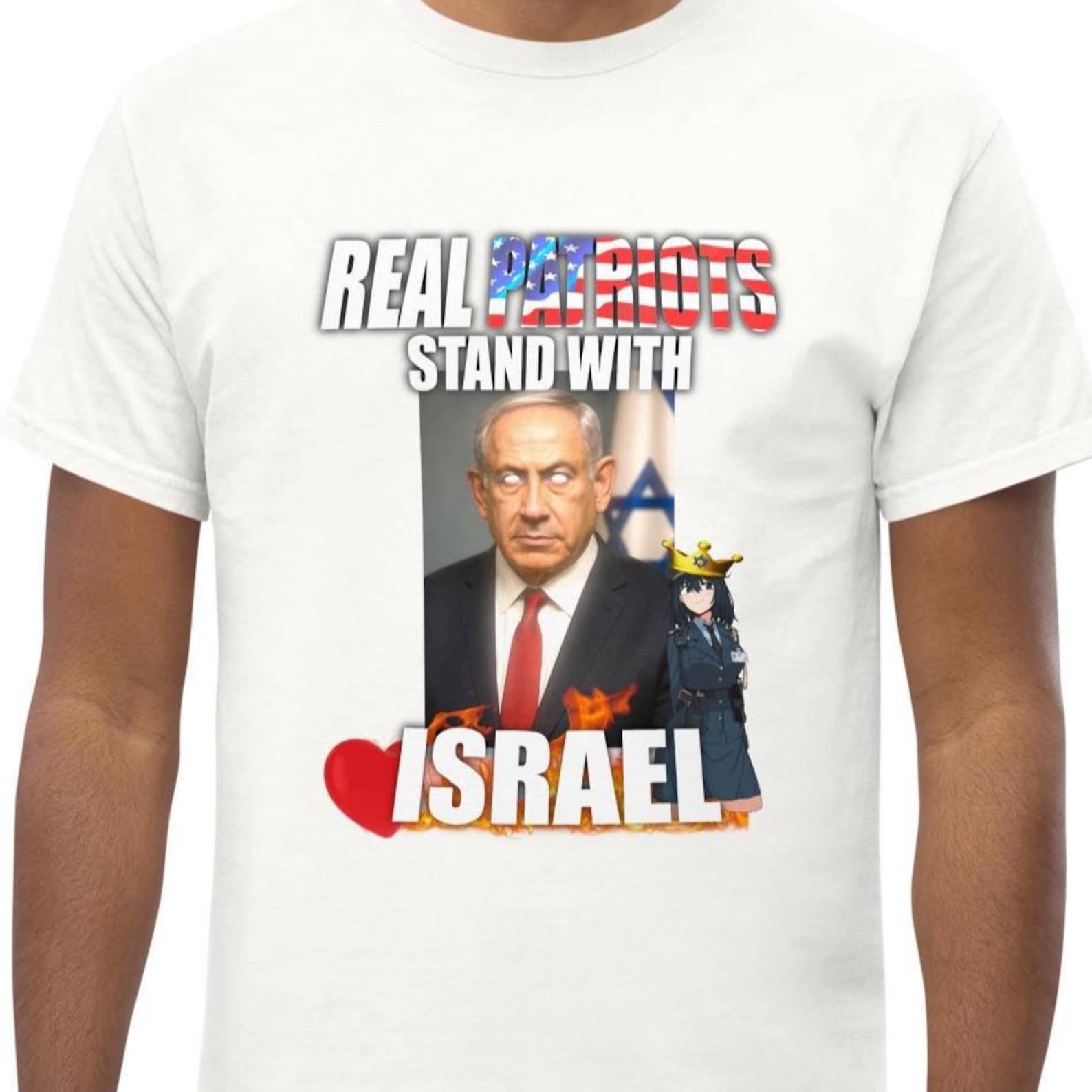 Benjamin Netanyahu T-shirt, Real Patriots Stand With Israel Meme, Unisex Graphic Tee 2XL