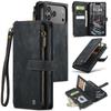 CaseMe-C30 Luxury Premium PU Leather Wallet Case For iPhone17 16 15 14 13 Pro Max Multi-functional Zipper Card Holder Cover Protectives Skins+Strap