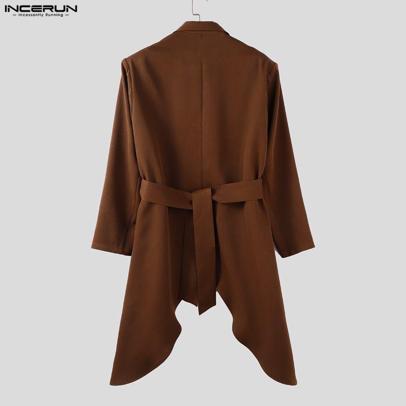 INCERUN Men Outfits Peak Lapel Long Sleeve Irregular Blazer Windbreaker Long Pants Casual Two Piece Suit Sets