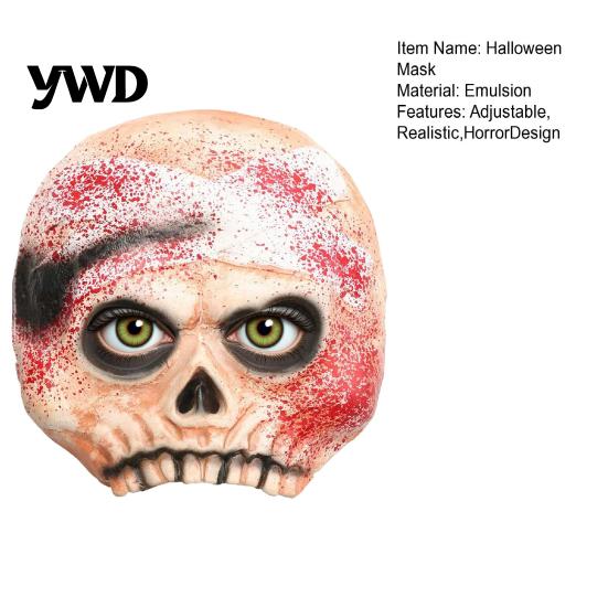 Full Head Mask Realistic Halloween Skull with Bandages And Blood Stains, Scary Latex Horror Prop Half Face for Haunted House Cosplay, Zombie