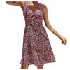 Ladies Sexy V-neck Mid-waist Floral Lace-up Sleeveless Vest And Swing Dress