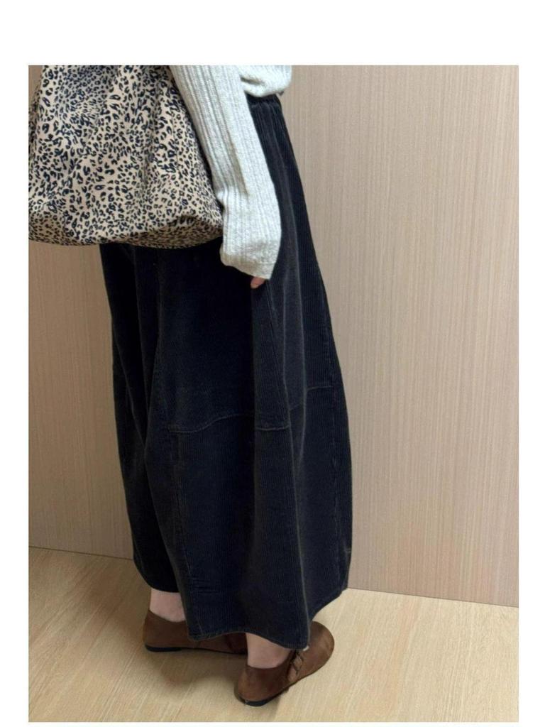 Korean Style Slimming Wide-Leg Corduroy Wool Pants for Women