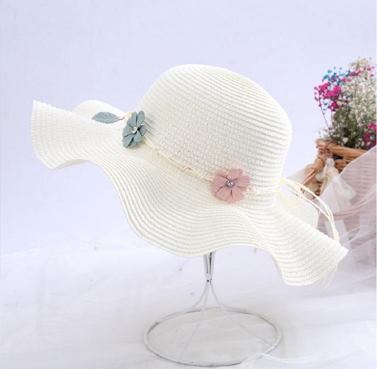Chapéu de palha de verão da moda, proteção solar feminina, férias, turismo, praia, chapéu de aba grande, chapéu de sol de renda ondulada