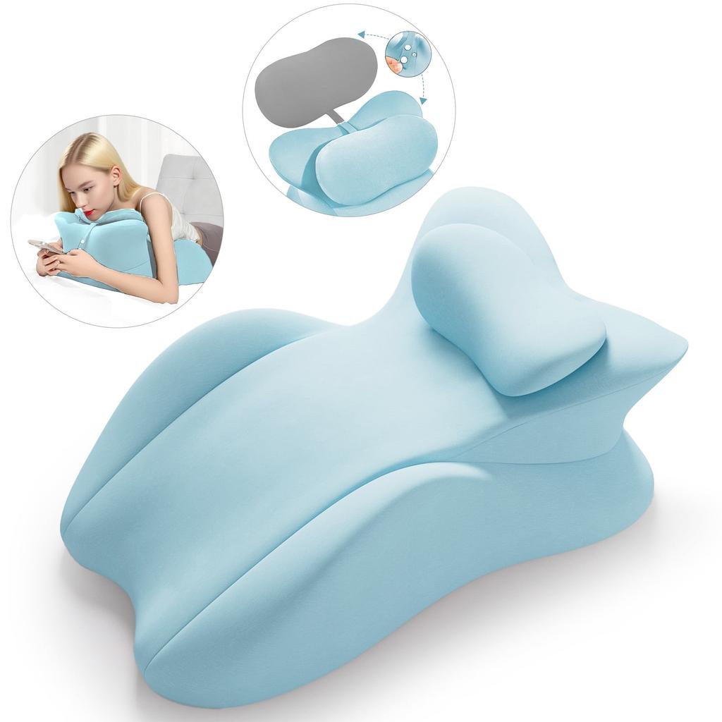 Ergonomic Memory Foam Wedge Pillow for Adults, Back Neck Shoulder Pain Relief, Adjustable Headboard Support Bed Pillow