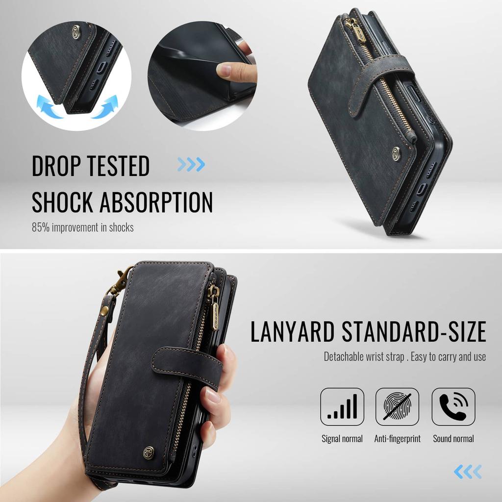 For IPhone 18 Pro Max 18 Pro Case Zipper Wallet PU Leather Flip Cover Wristlet Strap Card Holder Slot Shockproof for Women Men