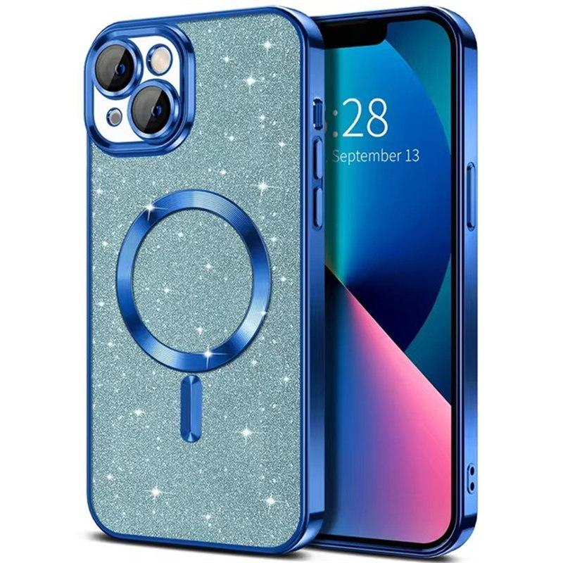 

Блискучий чохол для iPhone 16 15 14 13 12 11 Pro Max Plus Magsafe покриття М яка кришка для бездротової зарядки Слабка магнітна задня панель iPhone 14 Plus темно-синього кольору