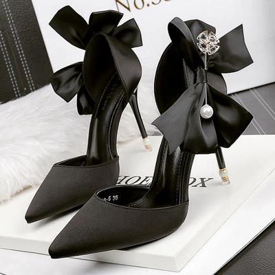 Fashion 2025 New Bow-knot Women Pumps Designer Shoes High Heels Sandals Women Satin Stiletto Heels Sexy Pearl Wedding Shoes Plus Size 43