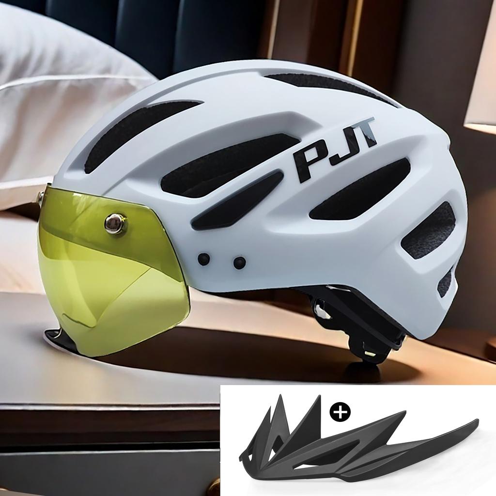 PJT Nowy LEDowy Kask Rowerowy Z Wizjerem Przeciwsłonecznym Ładowalny LED Męski Kask Rowerowy Osłona Przeciwsłoneczna Kaski Rowerowe Drogowe MTB