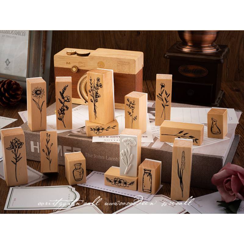 Vintage Wood Plant Stamp Set For Scrapbooking And Journaling Creative Decor