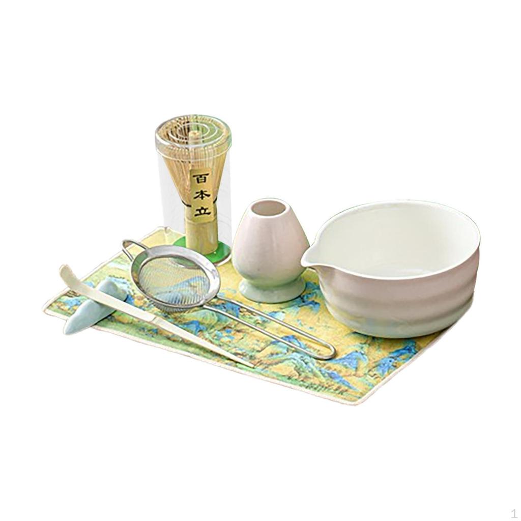 7 Pieces Matcha Whisk Set Bowl with Spout Gift for Tea Lovers Holder
