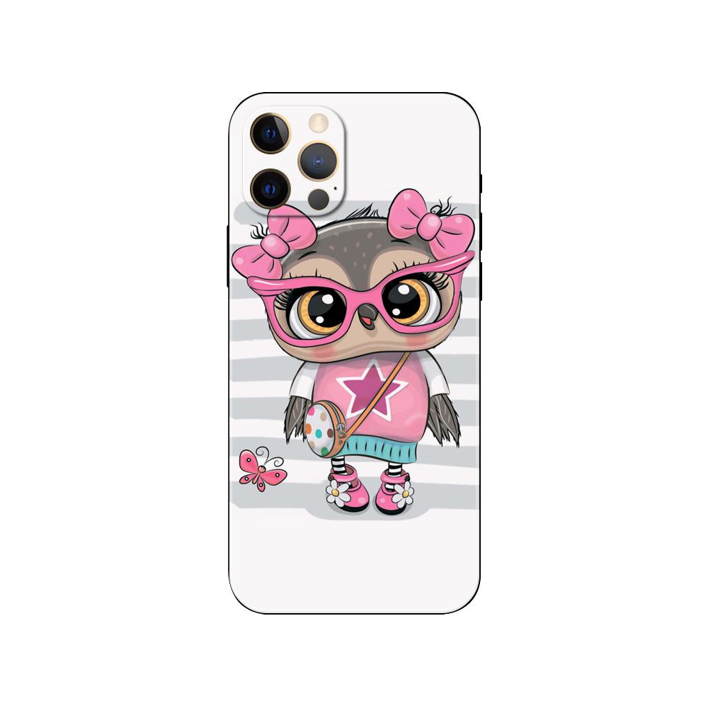 Lovely Animal Owl phone case for iphone 5 5s se 6 6s 7 8 plus x 10 XR XS 11 12 13 mini pro MAX black tpu back cover
