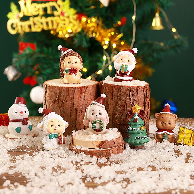 Christmas Series Craft Resin Animal Party Creative Mini Christma Tree Old Girl Kids Cute Gift Home Decoration Supplies Decor