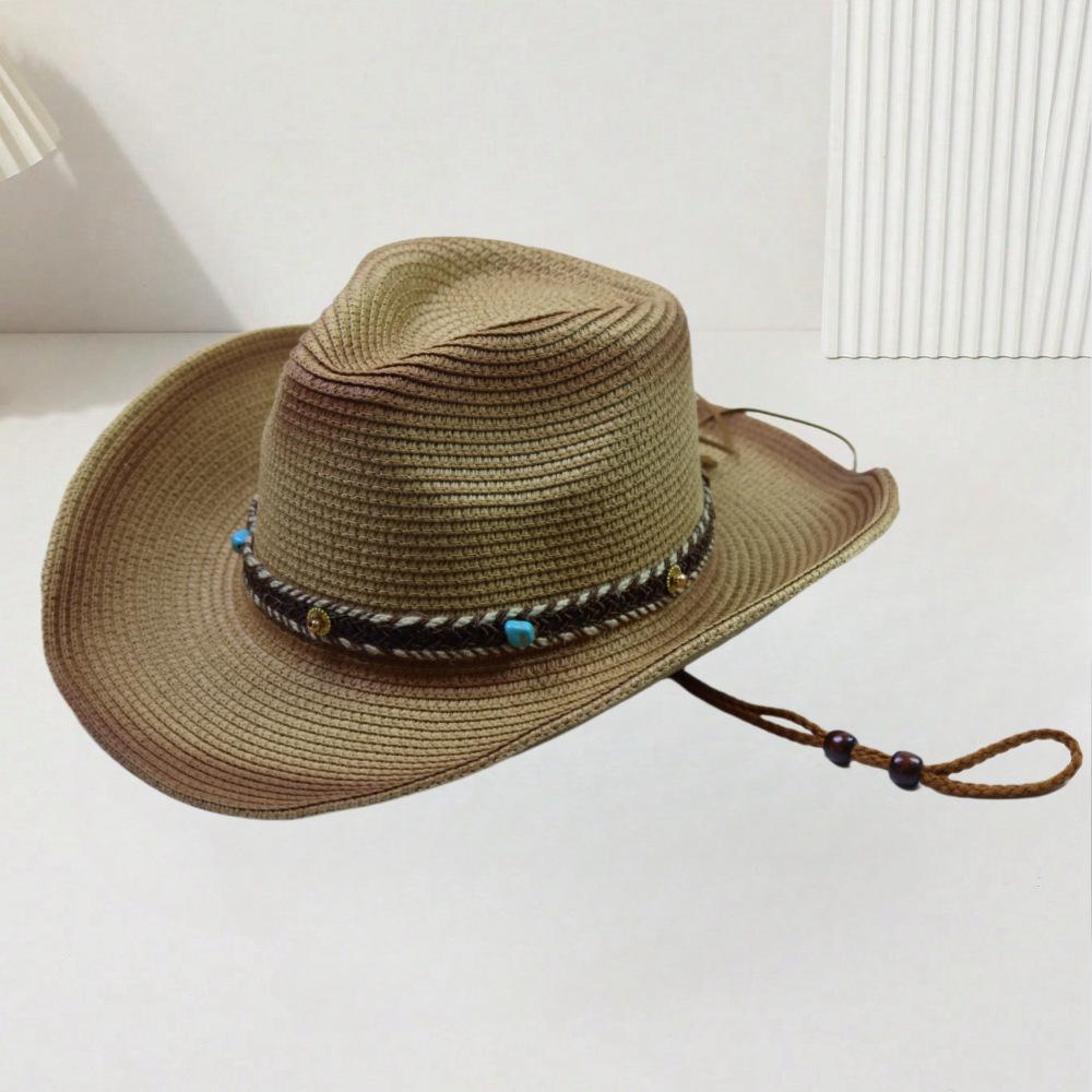European and American style Western cowboy straw hat Women's big-brimmed outdoor sun hat Mountaineering knight hat Men's travel sun protection hat tid