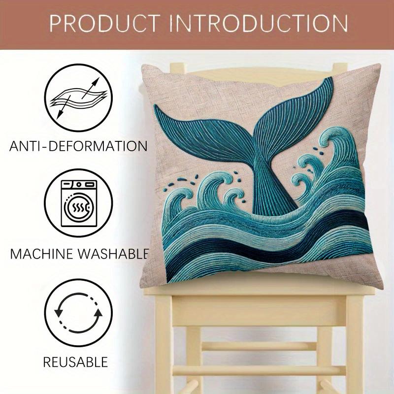 Double Sided Whale Tail And Ocean Waves Design Soft Throw Pillow Cover For Bed Sofa And Lounge Chair Home Decoration