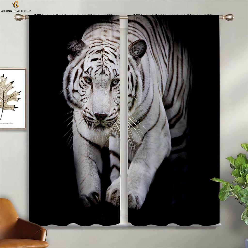 Cheetah Tiger Animal 3d Three-Dimensional Printing Curtain Bedroom Living Room Study Kitchen Window Decoration Curtain 2 Pieces