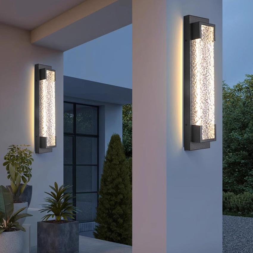 Appliques murales d'extérieur modernes Éclairage de porche Lampe de jardin Lampe murale longue bande Acier inoxydable Étanche Applique murale Luminaires
