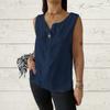 Women's Fashion Loose-Fit V-Neck Cotton-Linen Blend Sleeveless Button-Up Top