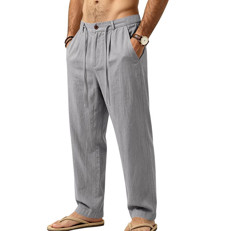 Men S Loose Straight Leg Drawstring Casual Linen Blend Long Pants