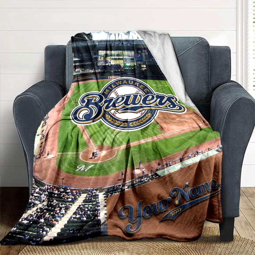 Name Custom Milwaukee Brewers Logo Print Flannel Blanket High Quality Warm Comfortable Cover for All Seasons Perfect for Gifts Home Decor