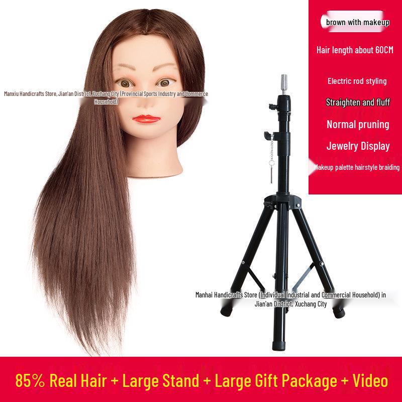 Real Hair Mannequin Head for Hairdressing, Braiding, Updos, and Makeup Practice