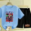 Boys Girls Summer Breathable Children's Short-sleeved Cartoon Print Cute Top and Casual Shorts Set