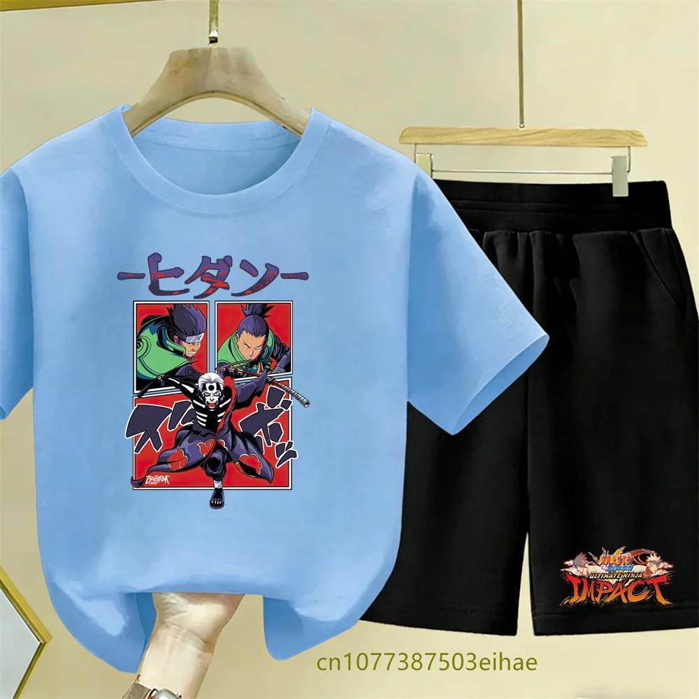 Boys Girls Summer Breathable Children's Short-sleeved Cartoon Print Cute Top and Casual Shorts Set