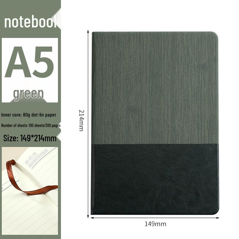 Custom Logo A5 Business Meeting Notebook with Printed Inner Pages A5, 100 sheets, 200 pages зелёный