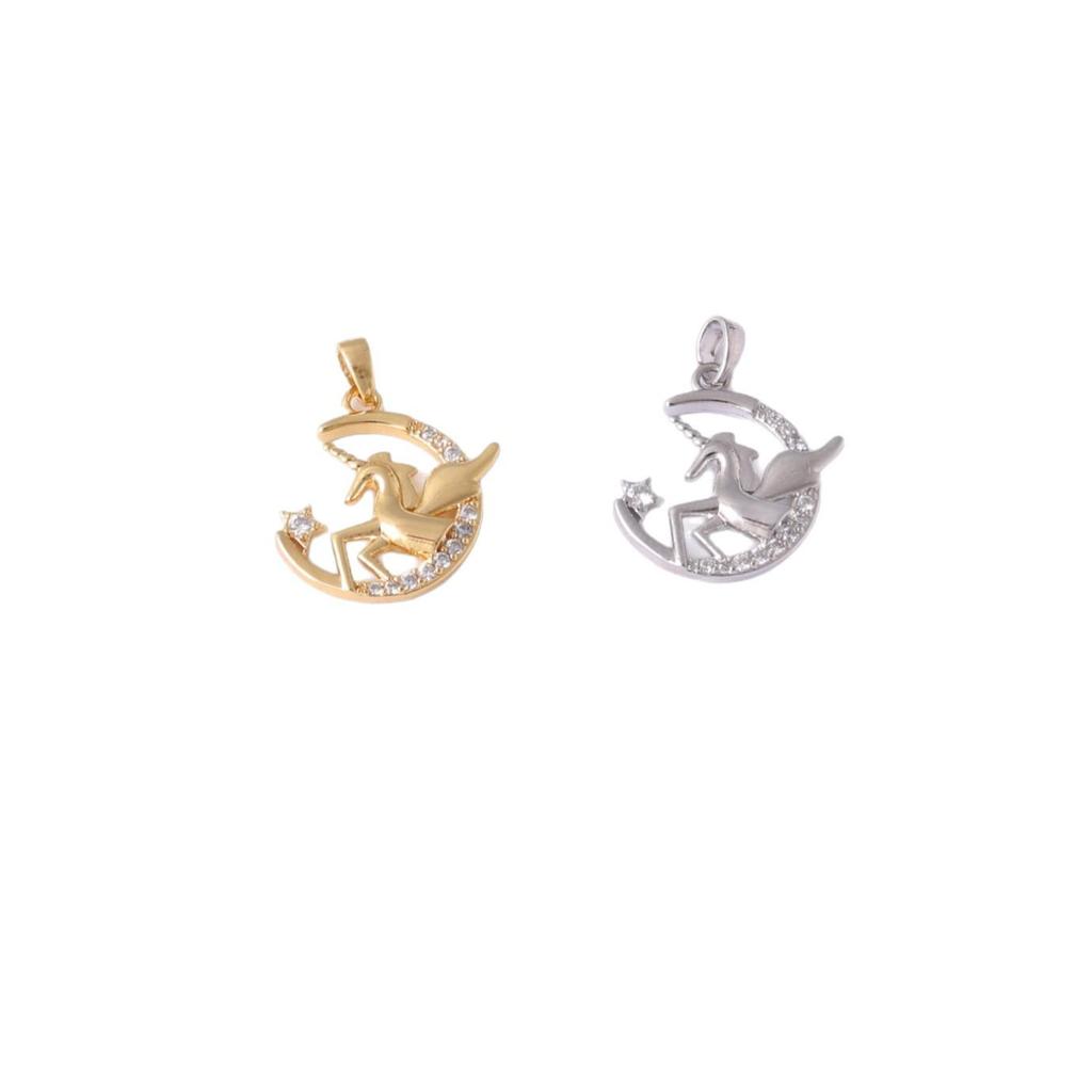 Two-Color Electroplated Moon Pegasus Pendant for Women - Sweet Fairy-Inspired Collarbone Chain