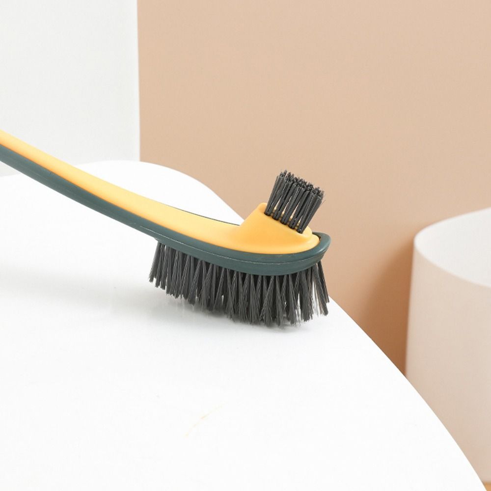 Long Handle Cleaning Brush Soft Hair Curved Brush Handle Double Head Toilet Brush Bathroom