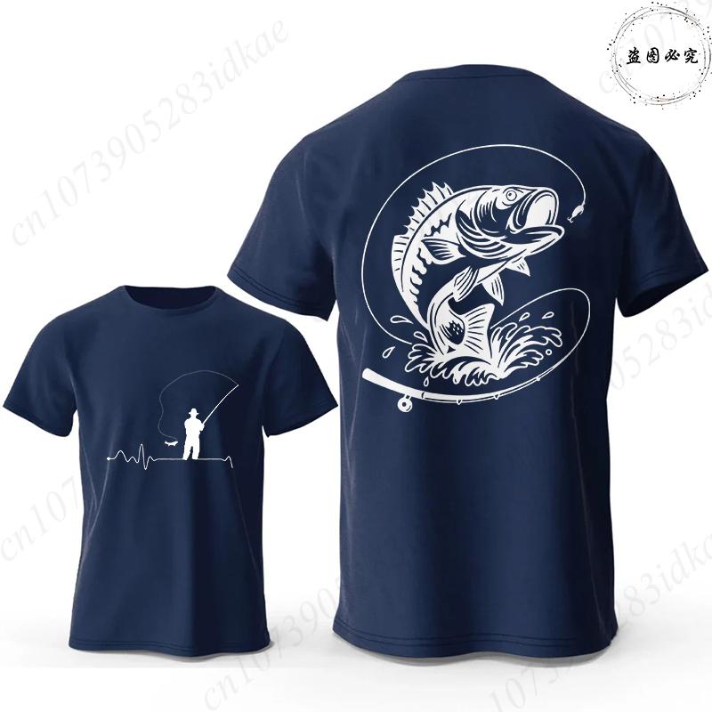 T-shirt per Amanti della Pesca da Uomo Cuore da Pescatore Stampa Pesce Persico Grafiche Magliette Casual a Manica Corta Abbigliamento Maschile Oversize