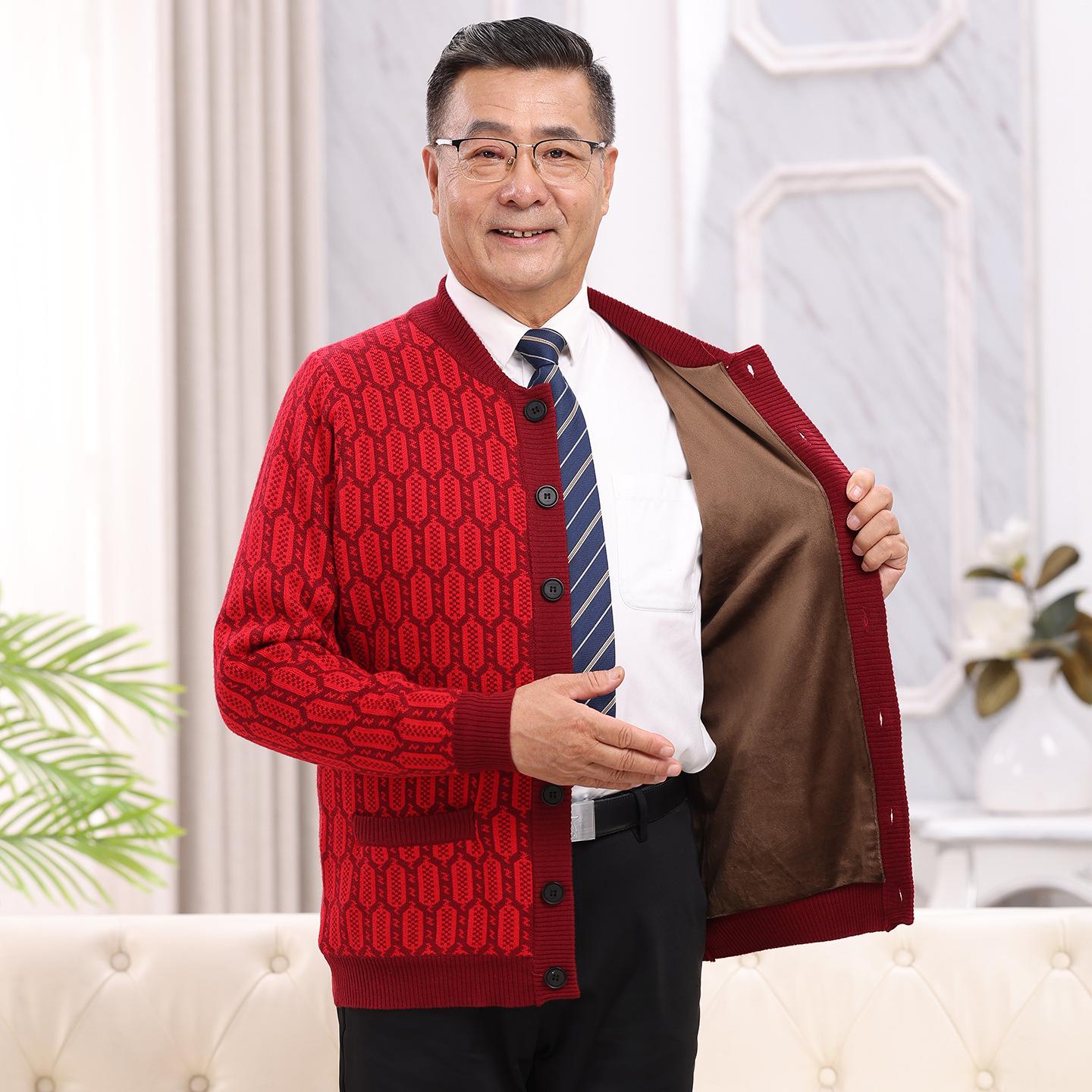 

New Style Wool Cardigan for Seniors - Thick Knit Autumn/Winter Sweater XL