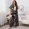 2025 New Plus Size Printed Loose Short Sleeve Cardigan & Wide Leg Pants Set for Women