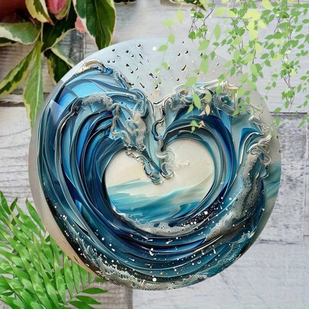Heart Surfing Wave Metal Tin Sign for Surfers Wall Decor Gifts 20x20
