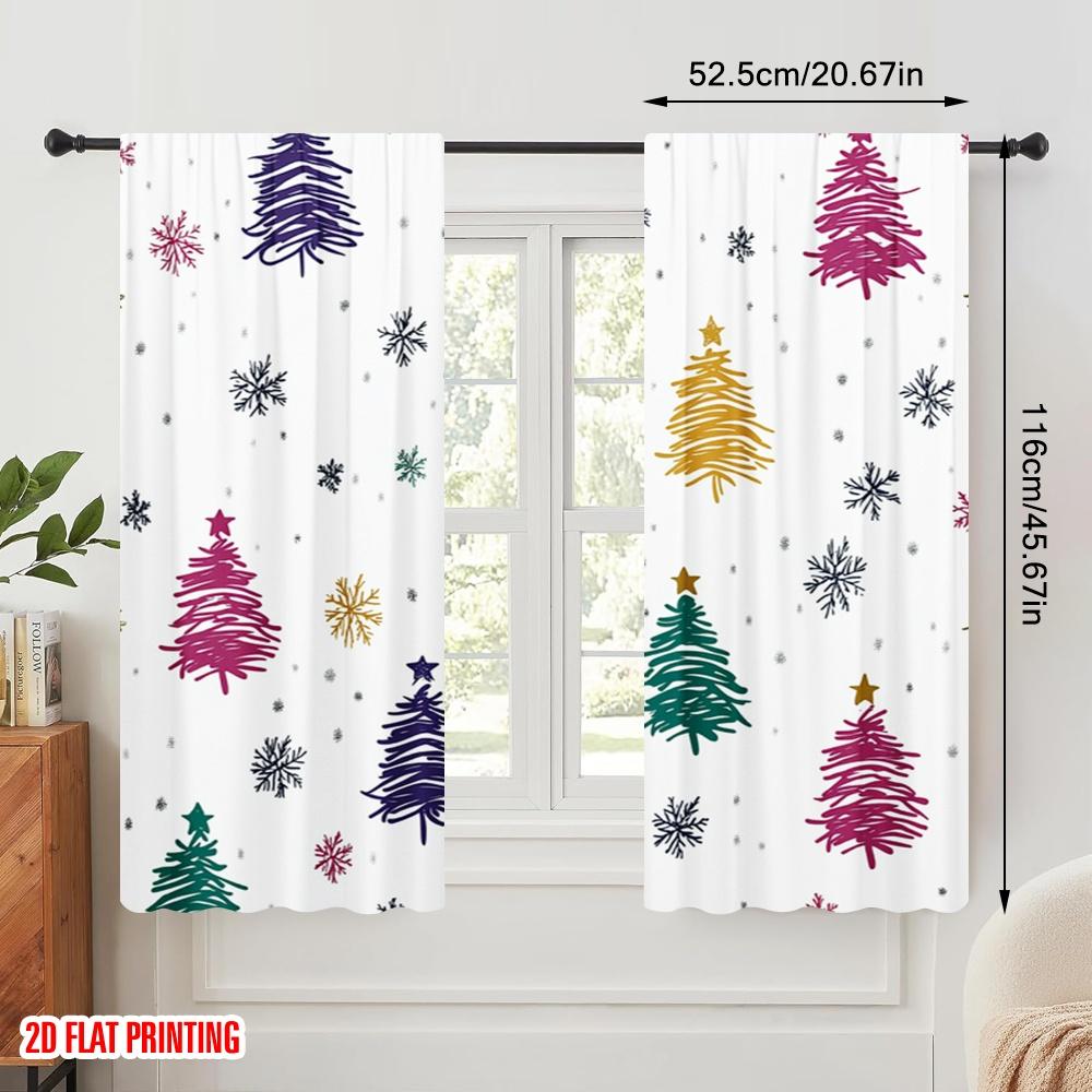 2pcs,2D Plane Printing Contemporary Curtains Christmas Tree Snowflake (2) Polyester Woven (without Rod) Festive for Bedroom,