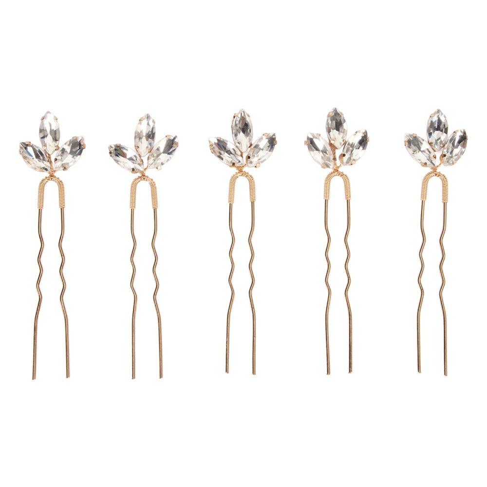 5pcs Lightweight Crystal Hair Pins Rhinestone Design Bridal Hair Clips For Bridal Wedding