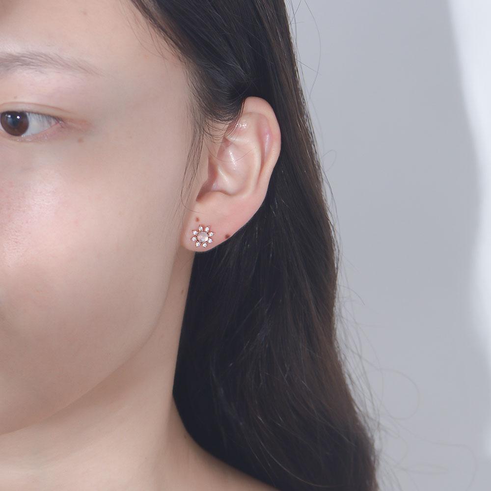 Factory Custom Is the Most Popular Affordable Professional Designer Design Sterling 925 Silver Sun Flower Moonstone Earrings