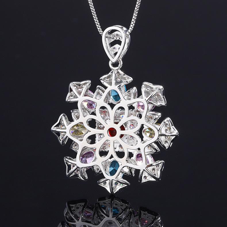 Huamei Jewelry Colorful Tourmaline Pendant Snowflake Micro Inlaid With Necklace Retro Luxury Clavicle Chain