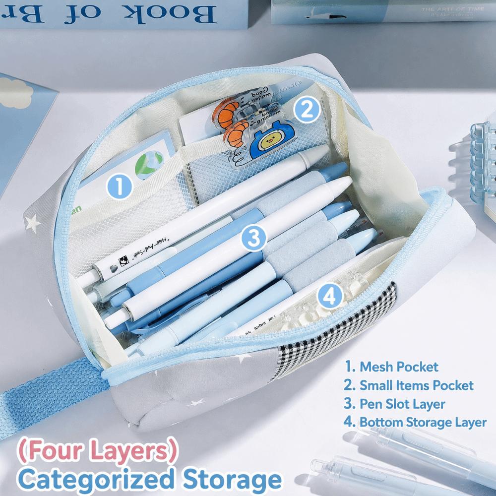 Large Capacity Pen Bag Plaid Color-Blocking Stationery Bag Korean Pencil Pouch  Gift