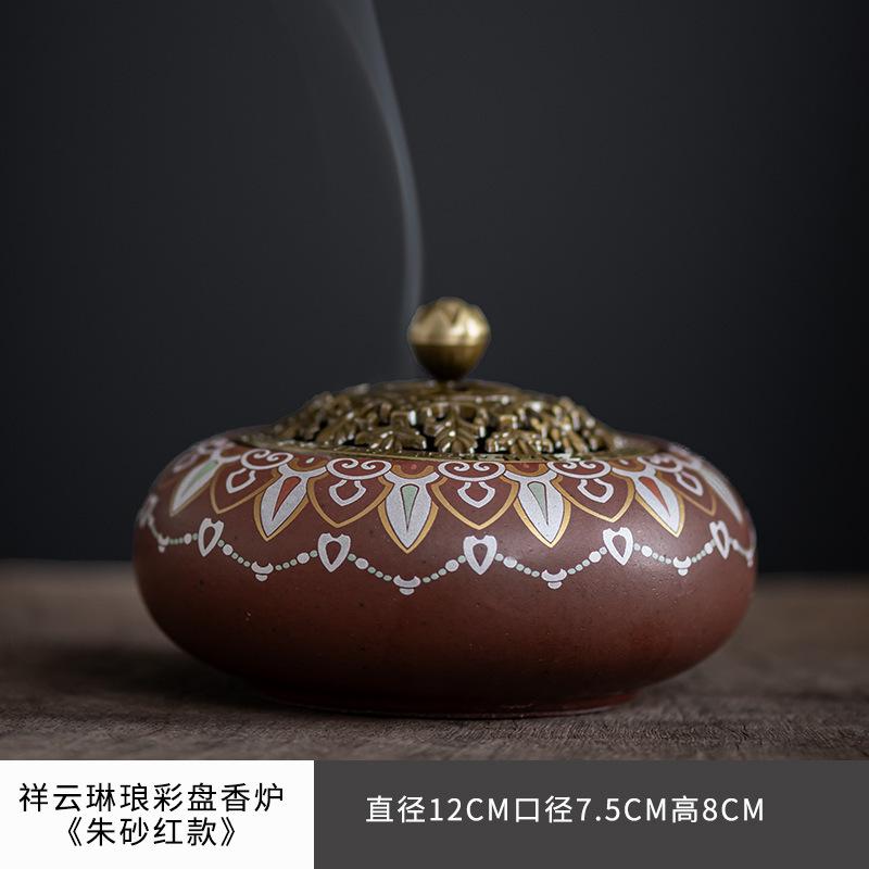 Colour Enamels Plate Incense Burner Home Indoor Aromatherapy Furnace Tea Ceremony Incense Ornament Short Ai Zhu Incense Box