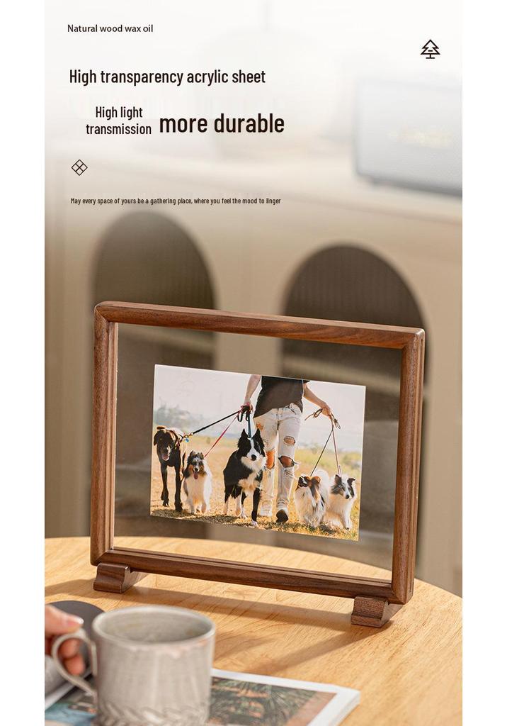Black Walnut Double-Sided Transparent Photo Frame - Chinese Retro Style A4/A3 Tabletop Frame