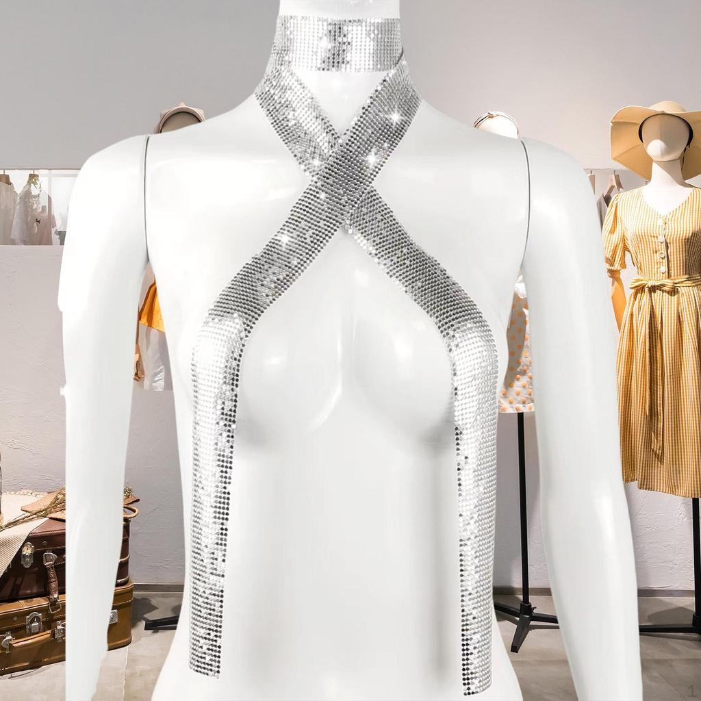 Metal Sequins Neck Tie Scarf Evening Swimwear Lightweight