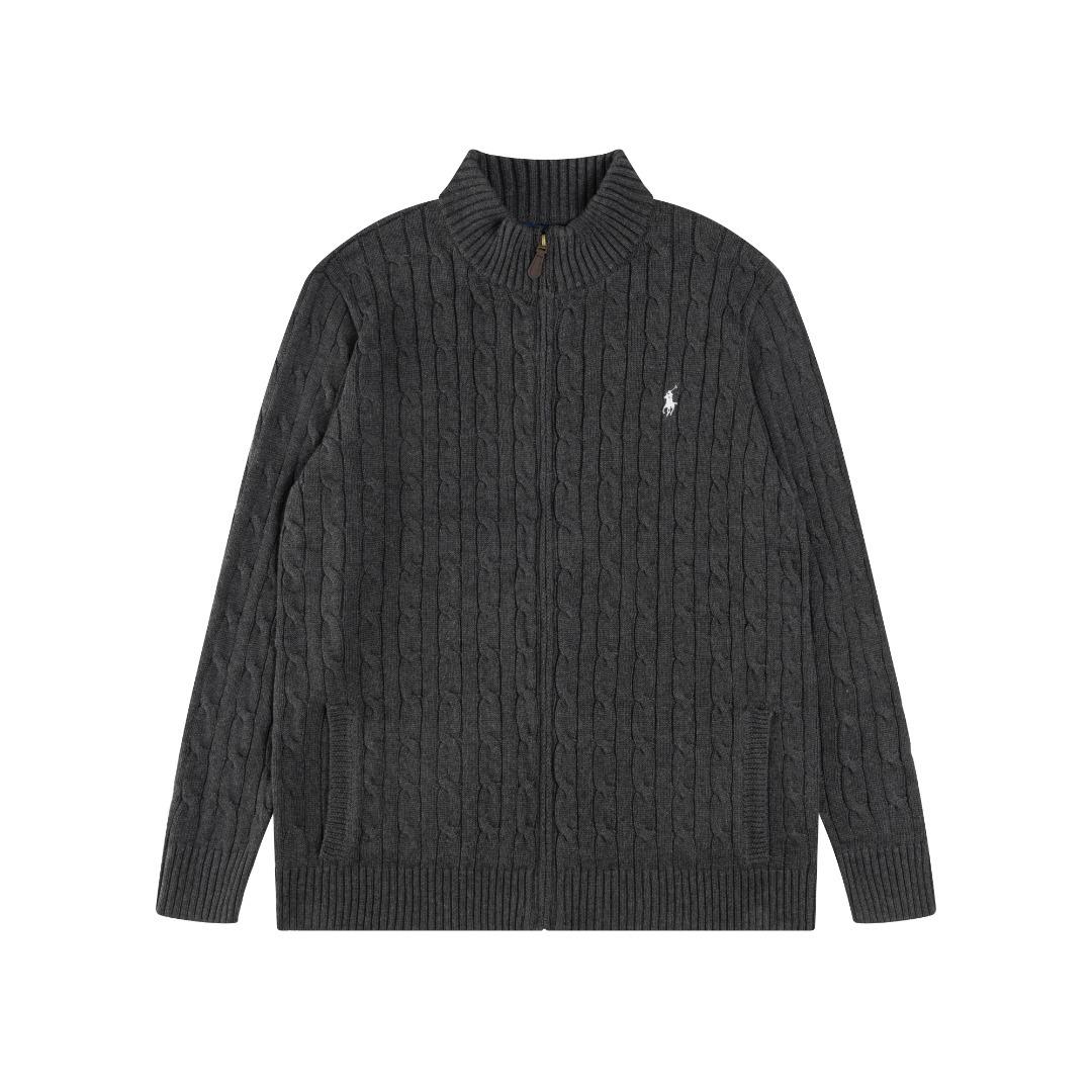 

25ss Autumn/Winter High-Quality Cable Knit Cardigan with Scannable Code and Embroidered Small Logo XL