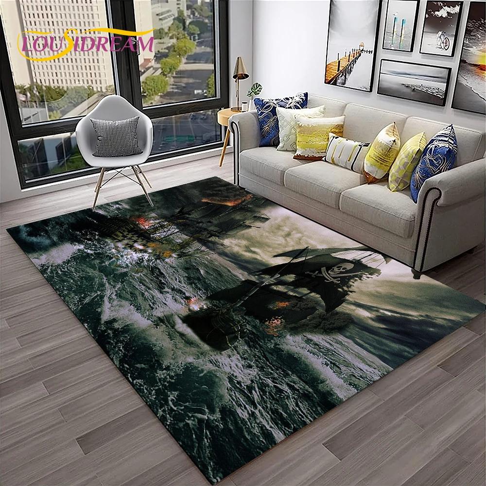 3D Piratenschiff Boot, Segelboot, Barke Teppich für Zuhause Wohnzimmer Schlafzimmer Sofa Fußmatte Dekor, Kinderbereich Teppich Rutschfeste Bodenmatte