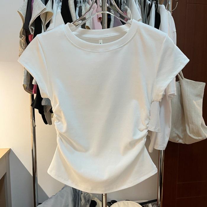 Pleated short-sleeved T-shirt women's summer new pure desire spice girl short t-shirt fashion irregular slim slim top