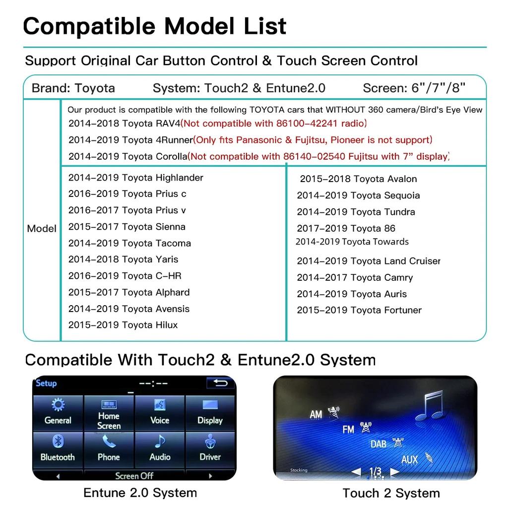 AUTOABC Drahtlos Carplay Android Auto Für Toyota RAV4 Corolla Tacoma Camry CHR Tundra Highlander 4Runner Multimedia Dekodierung